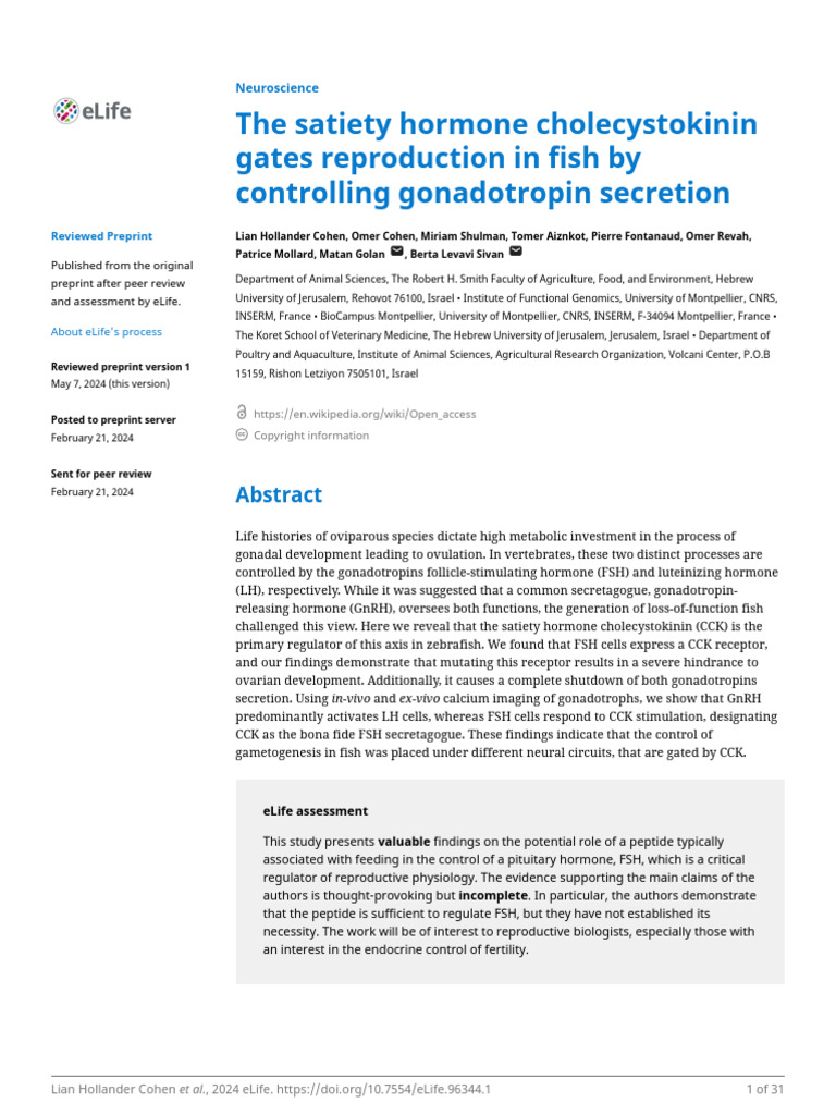 CCK Regulates Fish Reproduction via FSH | PDF | Gonadotropin ...