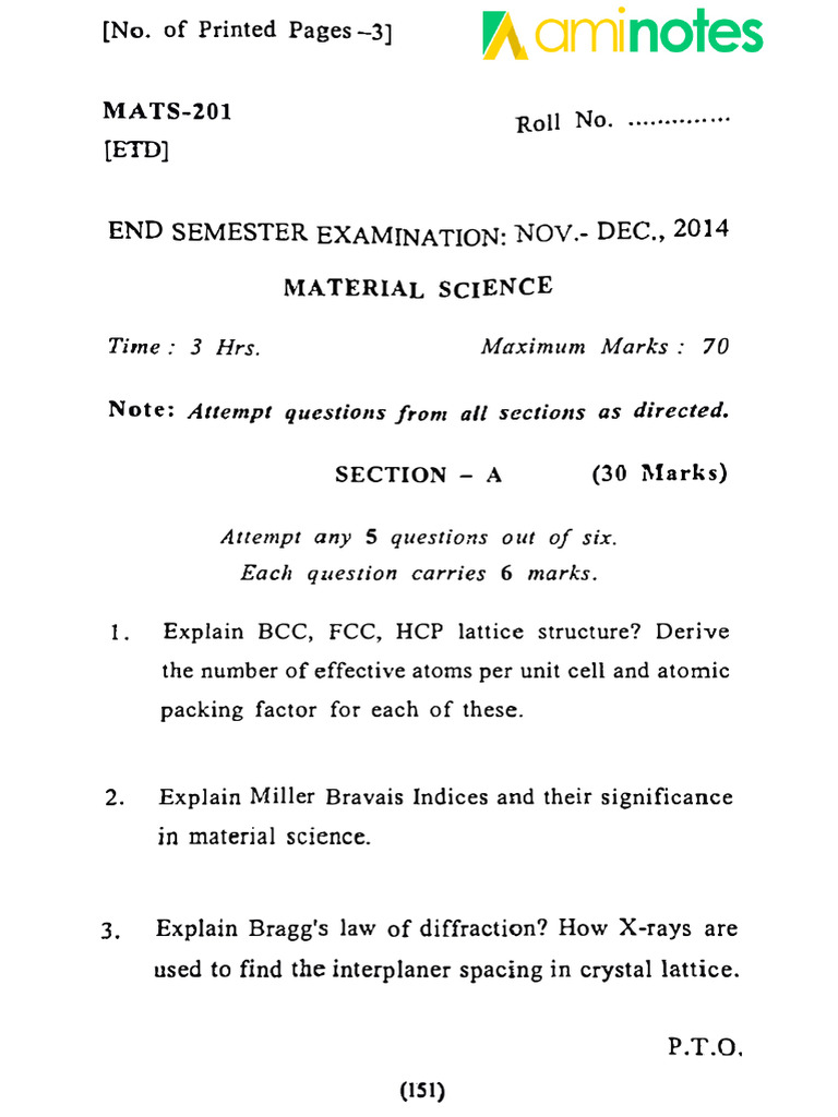 Material Science Exam Questions Guide | PDF | Crystal Structure ...