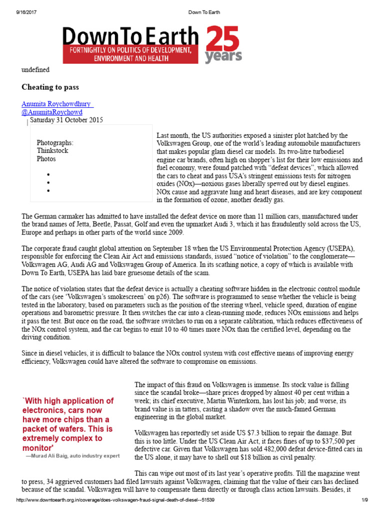 Volkswagen Emissions Fraud Exposed | PDF | Exhaust Gas | Emission Standard