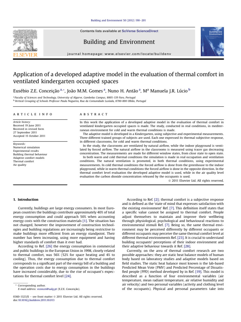 Evaluating Thermal Comfort in Kindergartens | PDF | Applied And ...