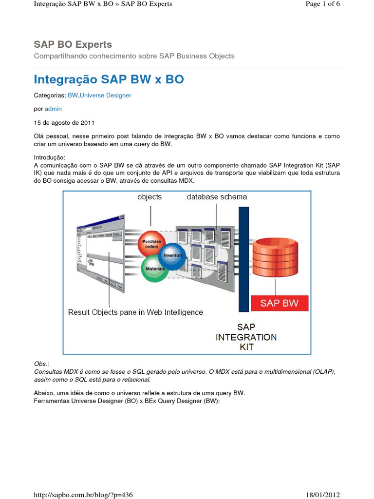 Integração SAP BW e Business Objects | PDF | SQL | Universo