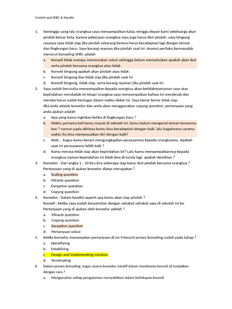 Soal Konseling SFBC dan Naratif | PDF