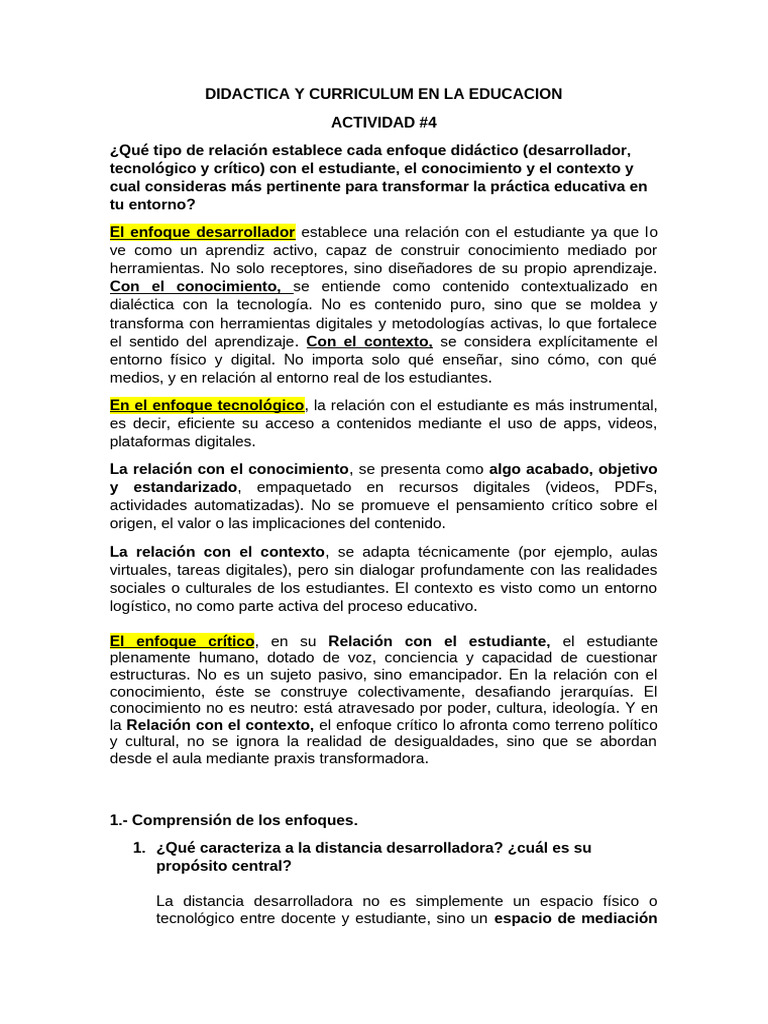 Didactica y Curriculum en La Educacion - Actividad #4 | PDF | Plan de ...