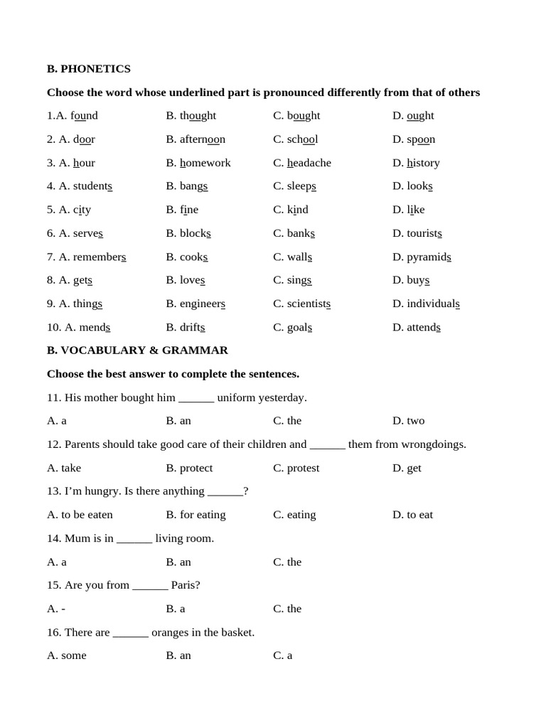 Phonetics and Grammar Practice Quiz | PDF