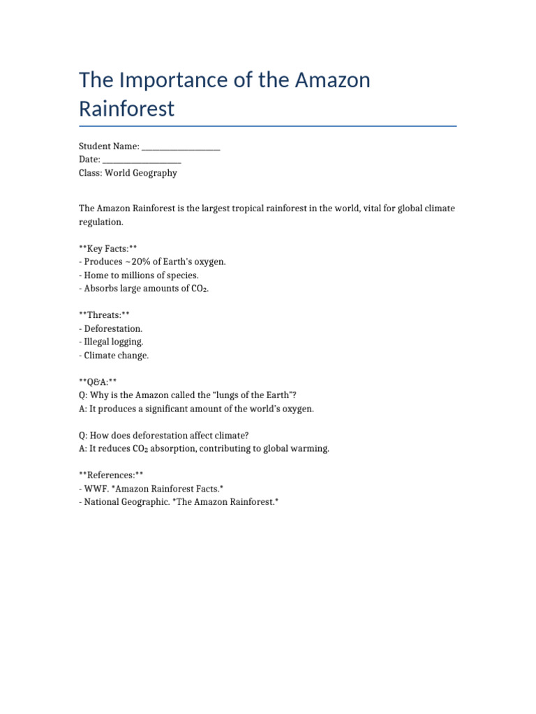 Importance of the Amazon Rainforest | PDF