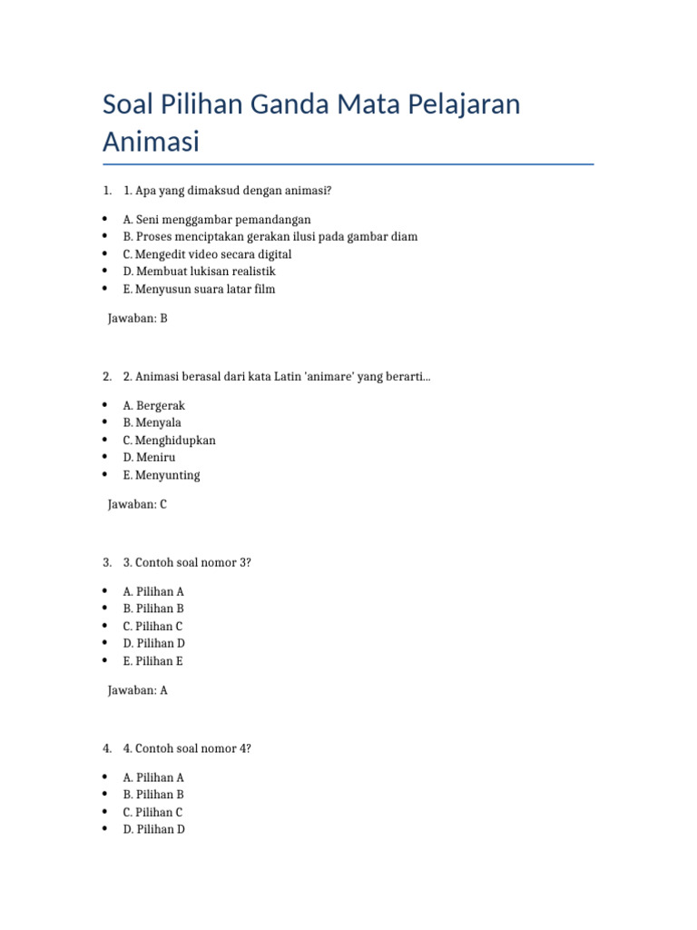 Soal Pilihan Ganda Animasi Dasar | PDF