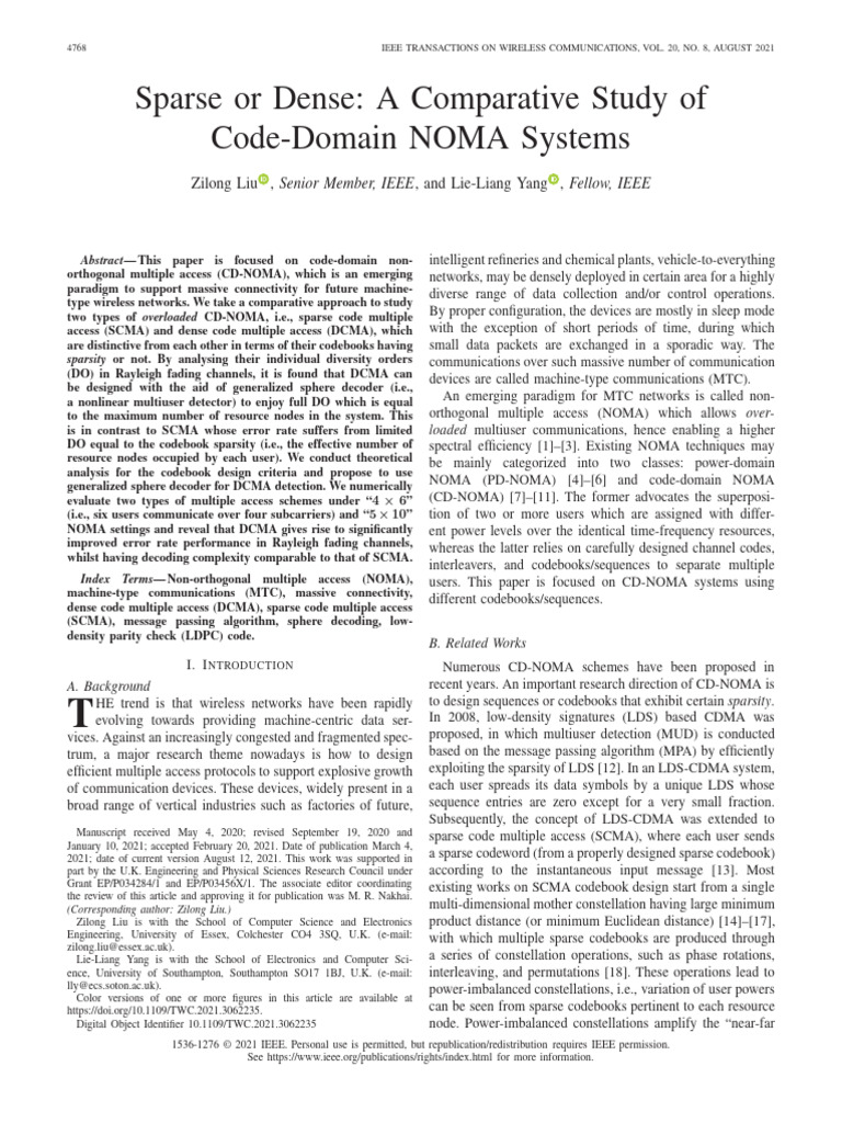 Sparse or Dense A Comparative Study of Code-Domain NOMA Systems | PDF ...