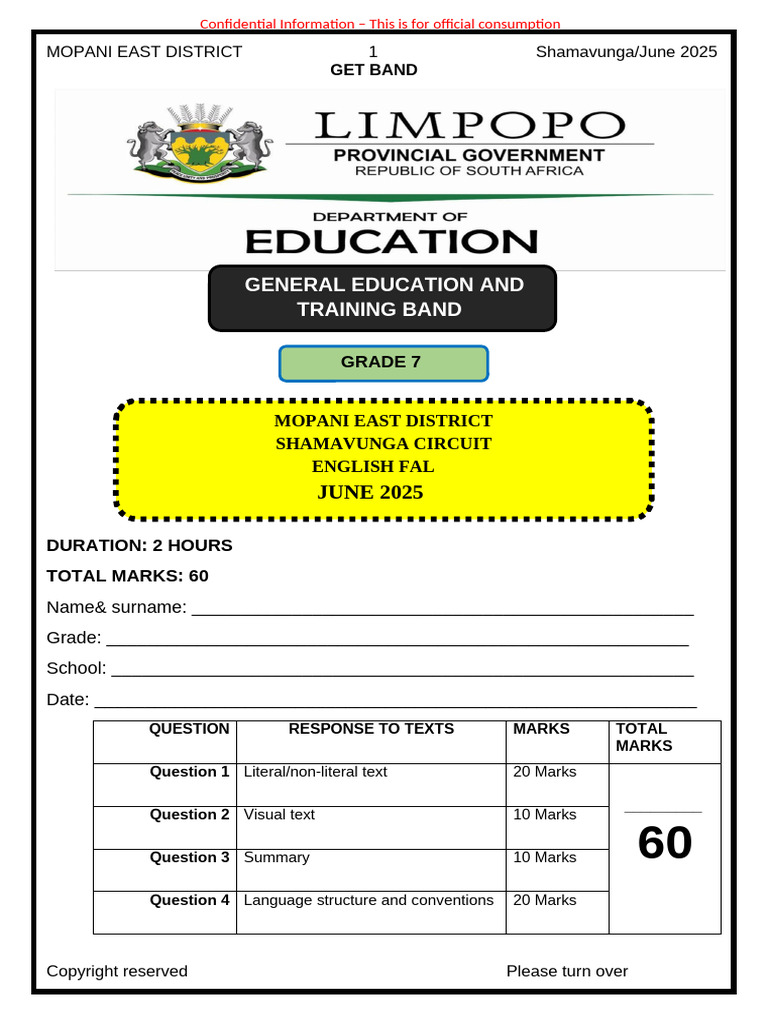 Grade 7 English Exam Paper 2025 | PDF | Grammatical Tense | Learning