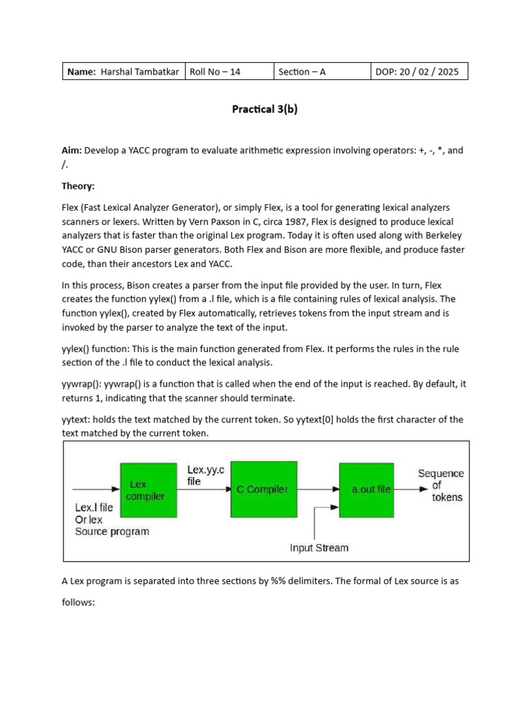YACC Program for Arithmetic Evaluation | PDF | Computing | Computer ...