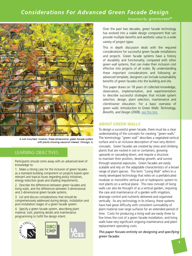 Advanced Green Facade Design Insights | PDF | Soil | Climate Change ...