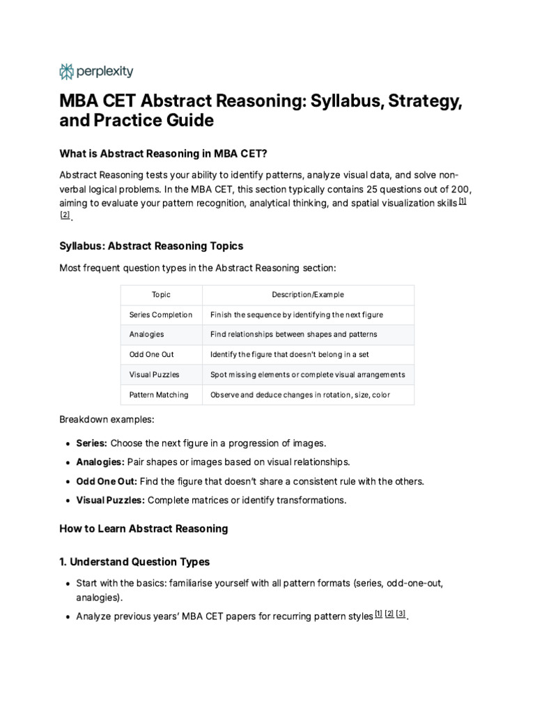 MBA CET Abstract Reasoning Guide | PDF | Reason | Analogy