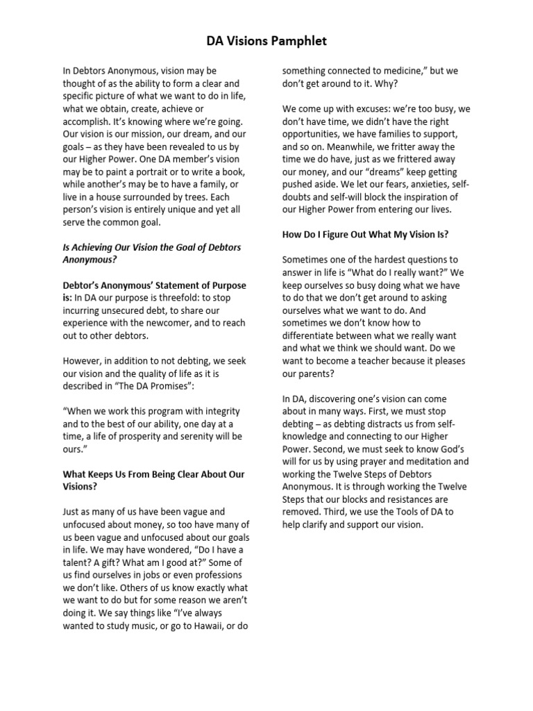 DA Visions: Goals in Recovery | PDF | Self Esteem | Psychology