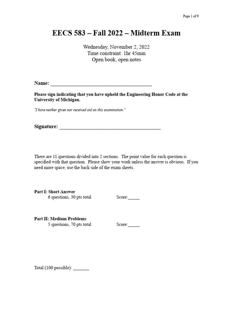 EECS 583 Midterm Exam Fall 2022 | PDF | Computer Architecture ...