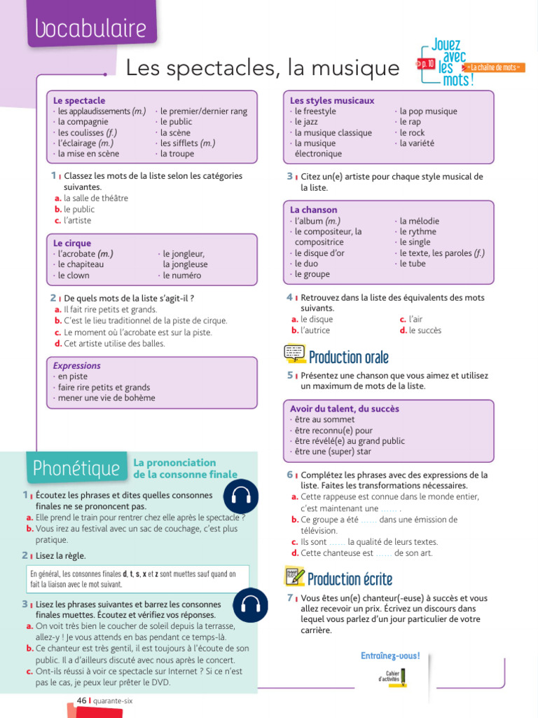 Vocabulaire des spectacles et musique | PDF | Cirque | Compositeurs