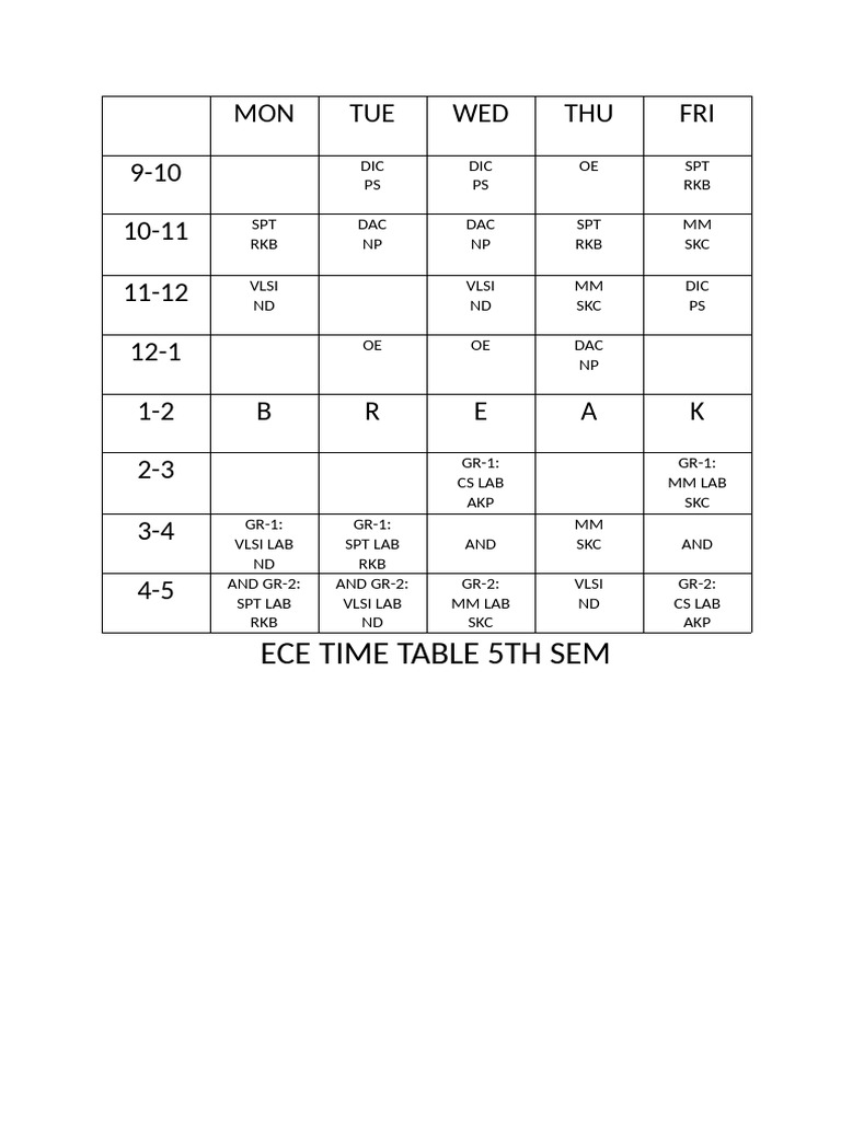 5th Semester ECE Time Table | PDF