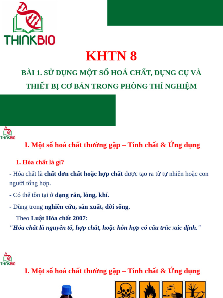 Hki - KHTN 8 - Bai 1 - Gioi Thieu Hoa Chat Thiet Bi Dung Cu PTN | PDF