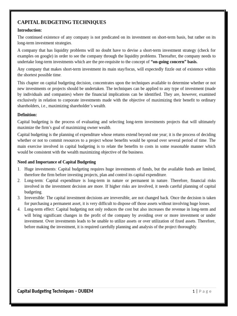 Capital Budgeting Techniques Explained | PDF | Net Present Value ...