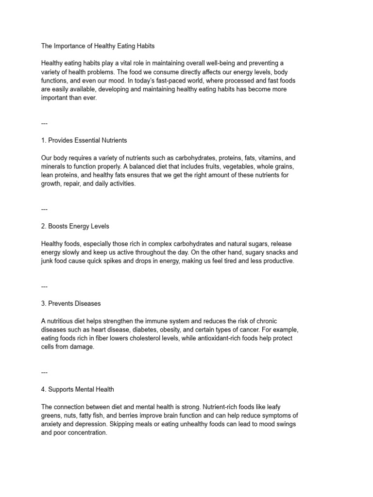 The Importance of Healthy Eating Habits | PDF | Healthy Diet | Foods