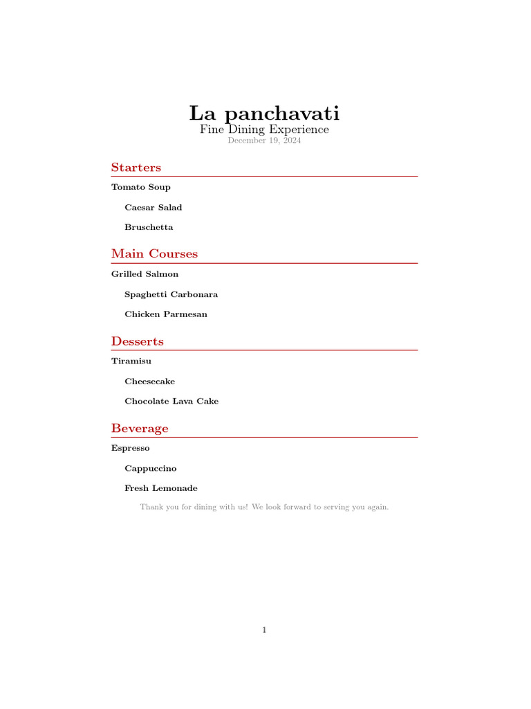 La Panchavati Fine Dining Menu | PDF
