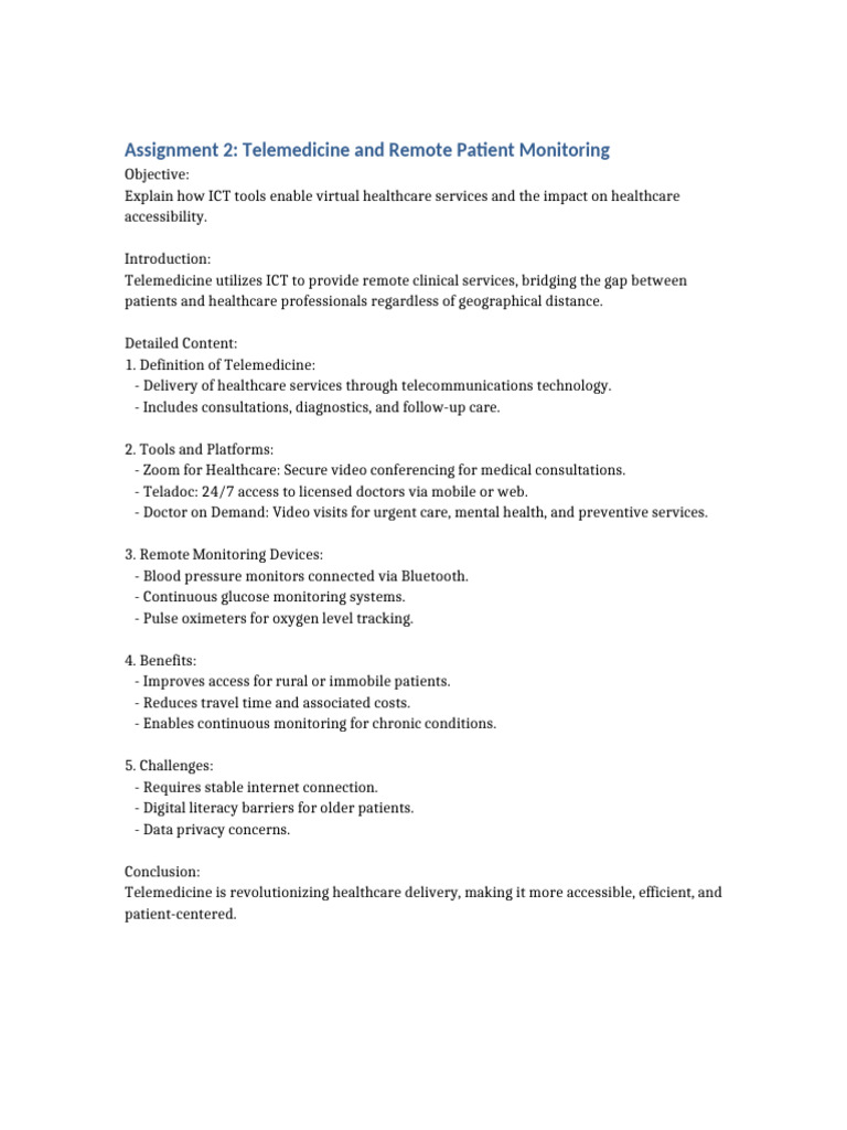 Assignment 2 Telemedicine and Remote Patient Monitoring Expanded | PDF