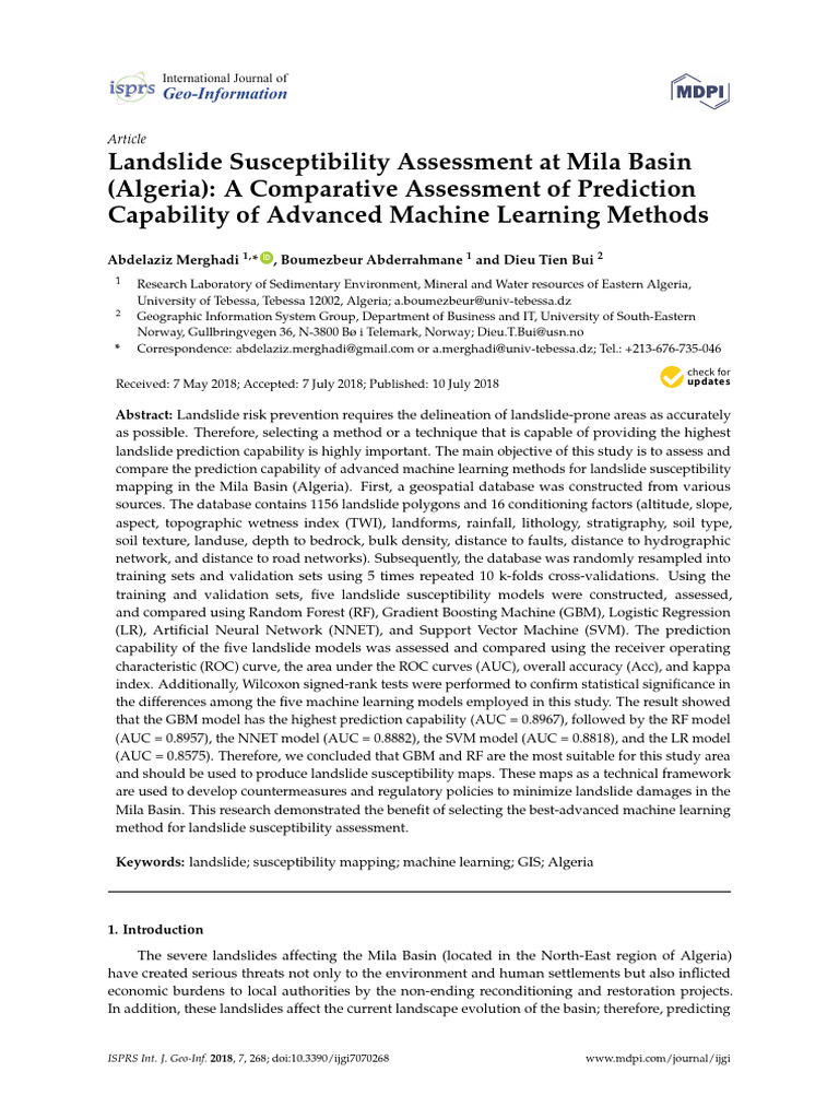 Landslide Susceptibility in Mila Basin | PDF | Machine Learning | Landslide