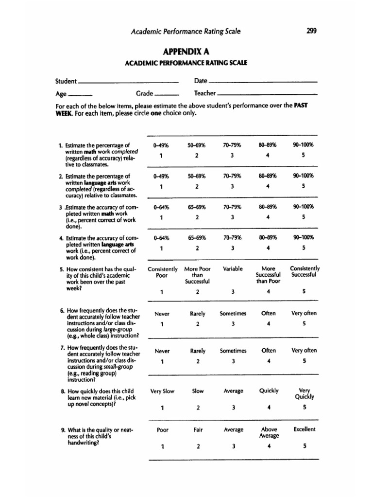 Academic Performance Rating Scale | PDF