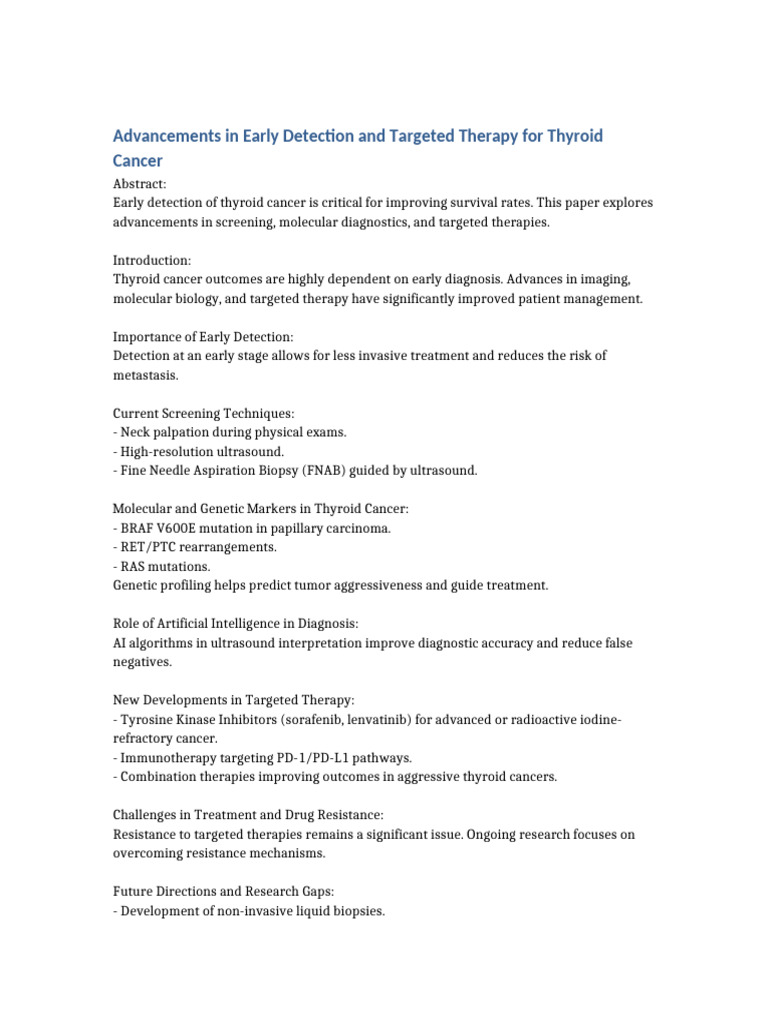 Advancements in Early Detection and Targeted Therapy For Thyroid Cancer ...