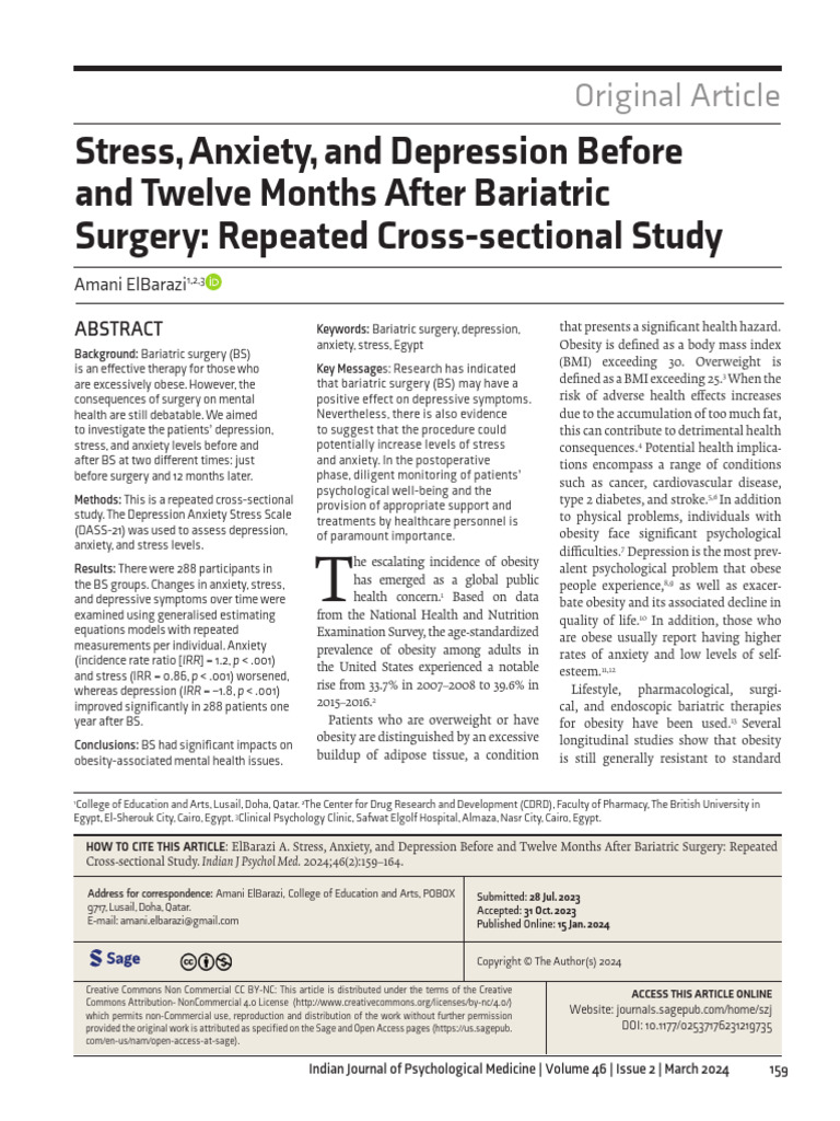 Mental Health Impact of Bariatric Surgery | PDF | Obesity | Bariatric ...