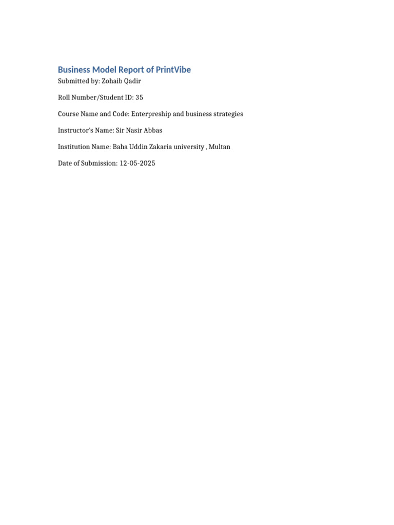PrintVibe Business Model Report Zohaib Qadir | PDF | Marketing ...