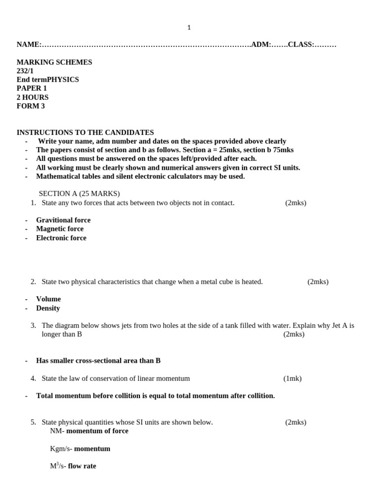 Physics Exam Marking Scheme | PDF | Force | Momentum