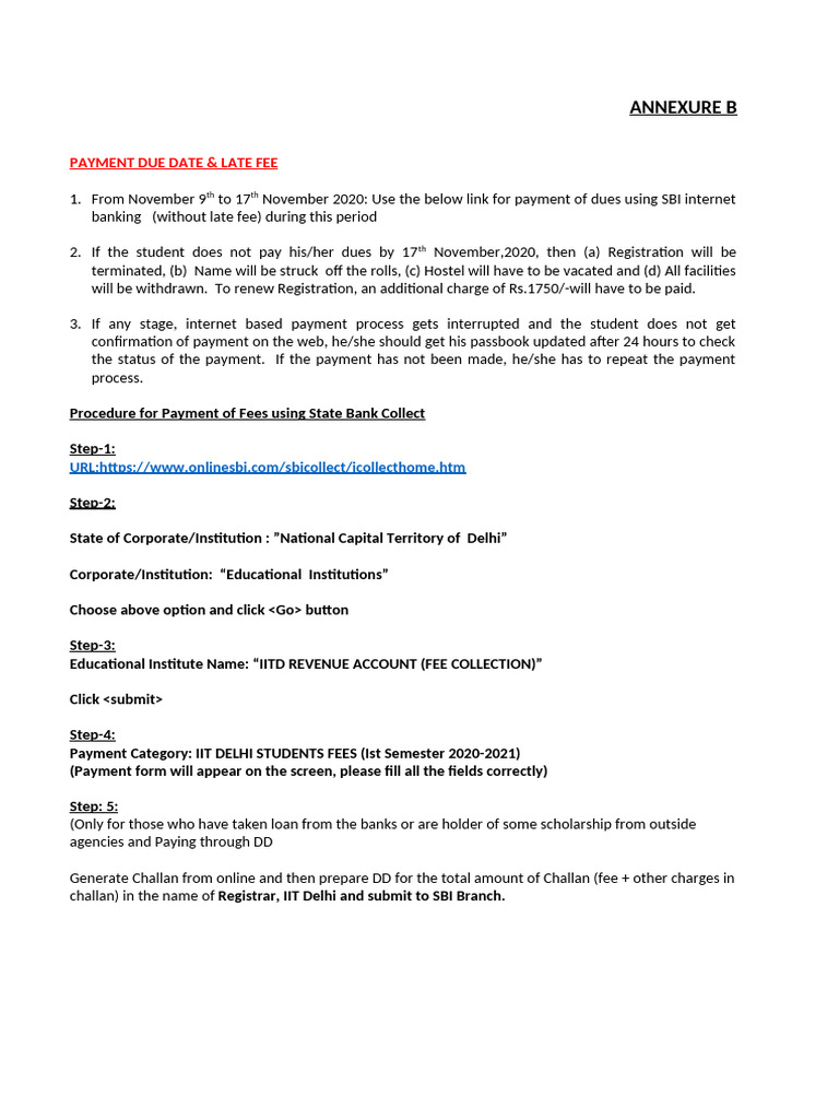 SBI Annexure B: Payment Guidelines | PDF