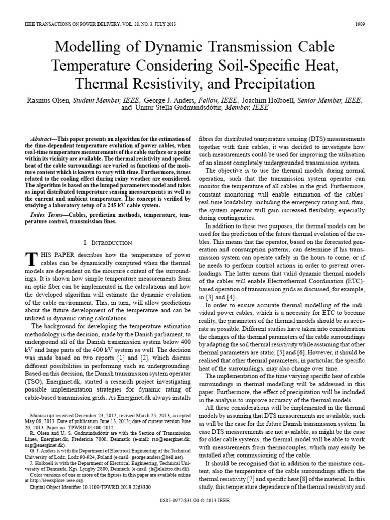 Dynamic Cable Temperature Modeling | PDF | Electrical Resistivity And ...