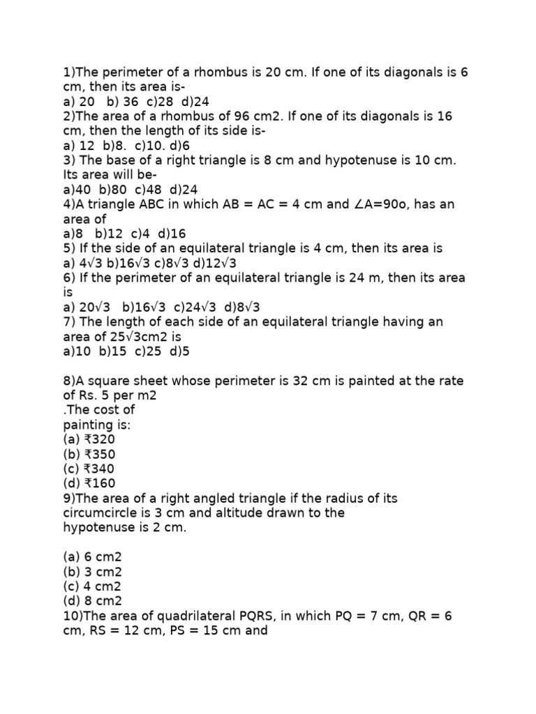 1) The Perimeter of A Rhombus I | PDF | Area | Geometry