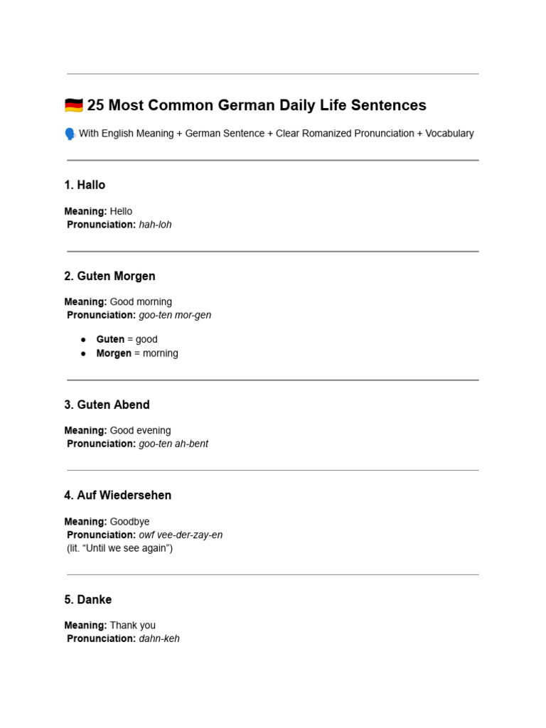 Common German Sentences for Daily Life | PDF | Chess Theory | Chess