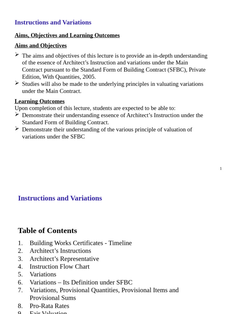 Architect's Instructions and Variations Guide | PDF | Real Estate ...