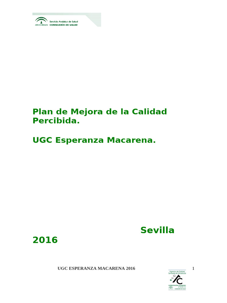 Plan de Mejora de La Calidad Percibida GENERAL 2015 | PDF | Cuidado de ...