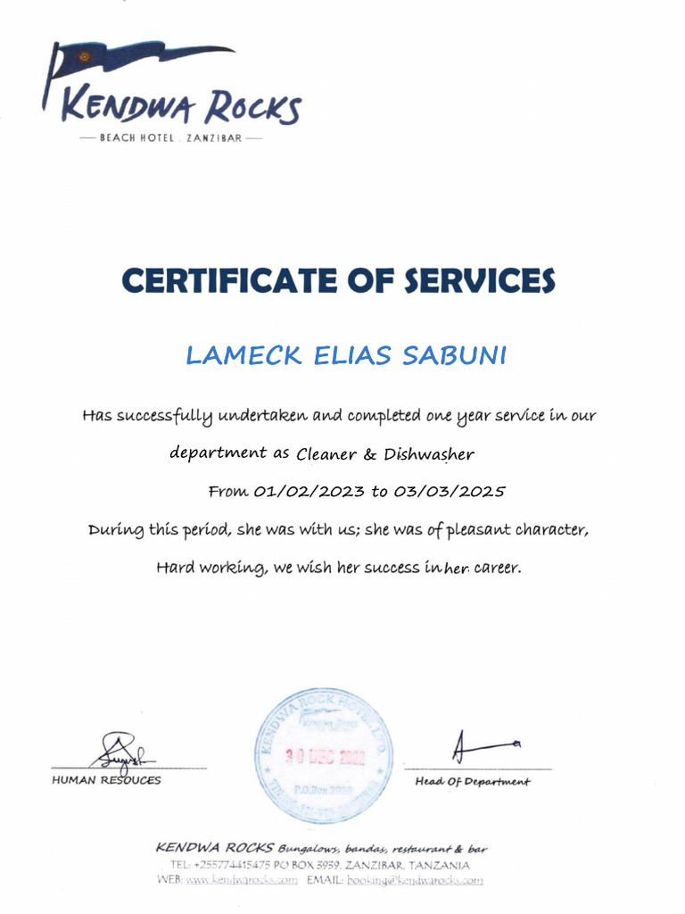 Lameck Certificate | PDF