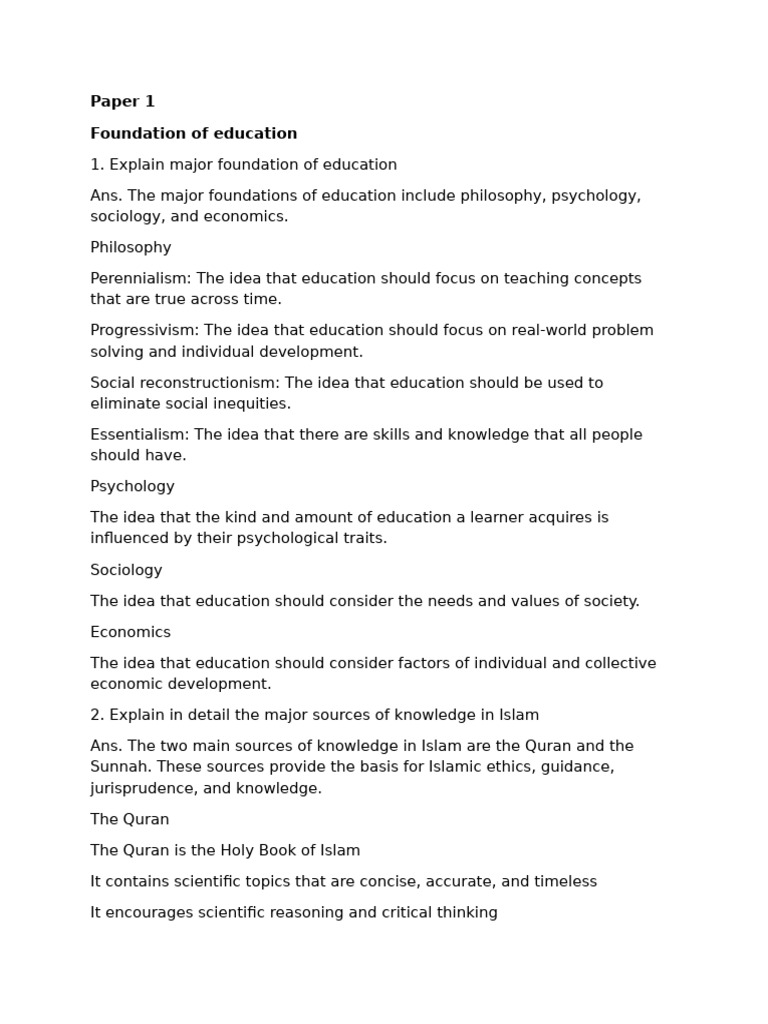 Bed paper 1 Foundation of education | PDF