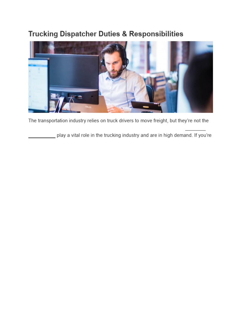 Trucking Dispatcher Duties Overview | PDF