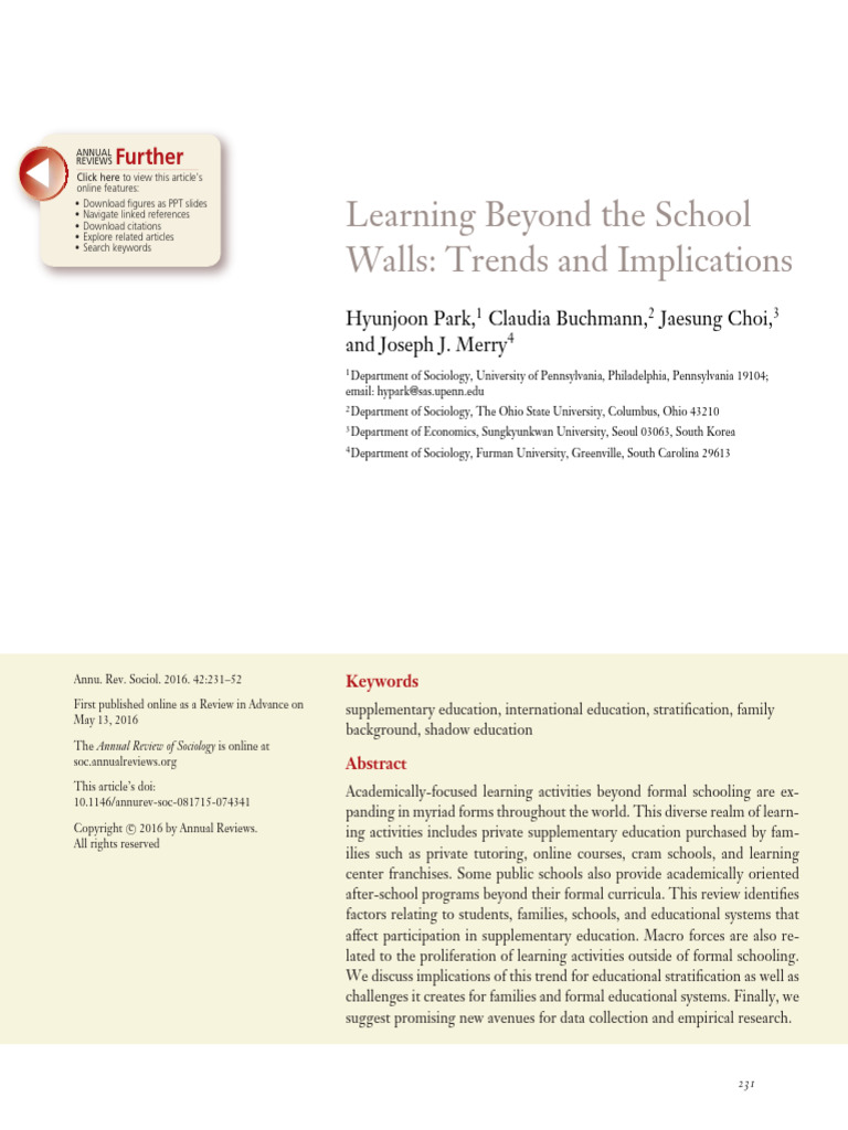 Park Et Al 2016 Learning Beyond The School Walls Trends and ...