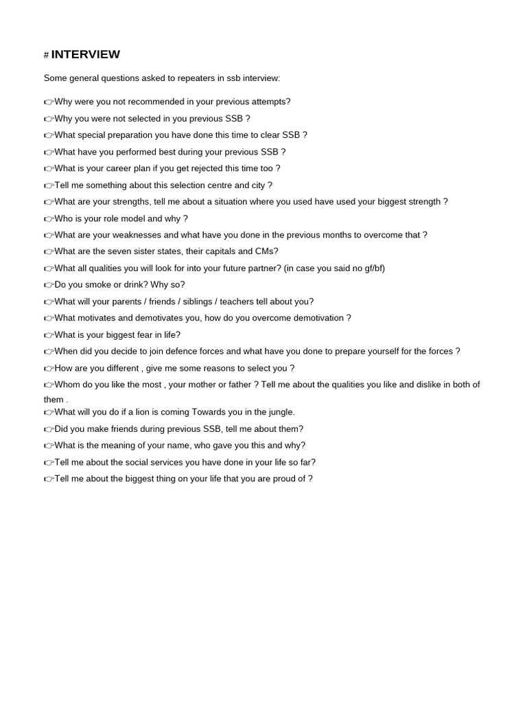 SSB Interview Questions Guide | PDF