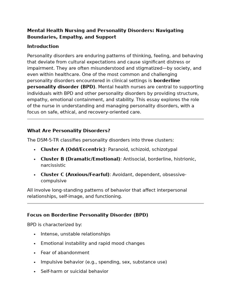 Nursing Care for Borderline Personality Disorder | PDF | Personality ...