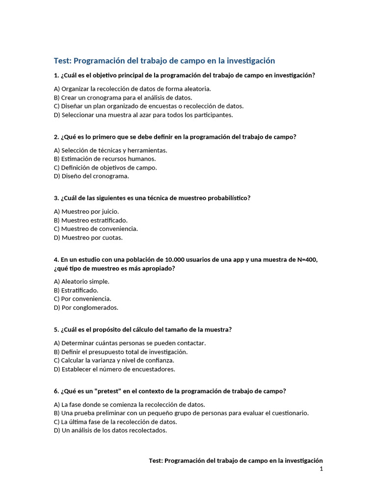 Test Programación Del Trabajo de Campo en La Investigación.alumnos ...