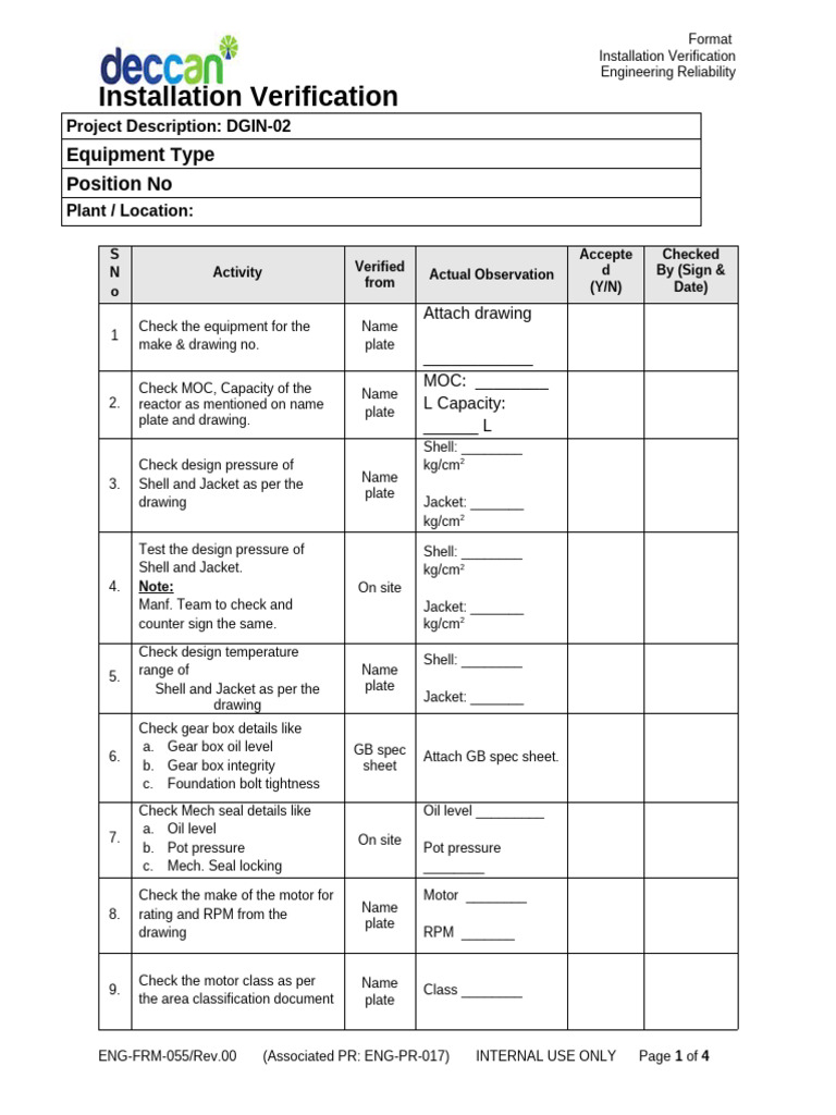 Reactor Safety Installation Checklist | PDF