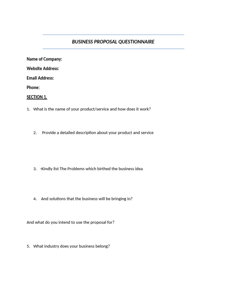 Business Proposal Questionnaire | PDF