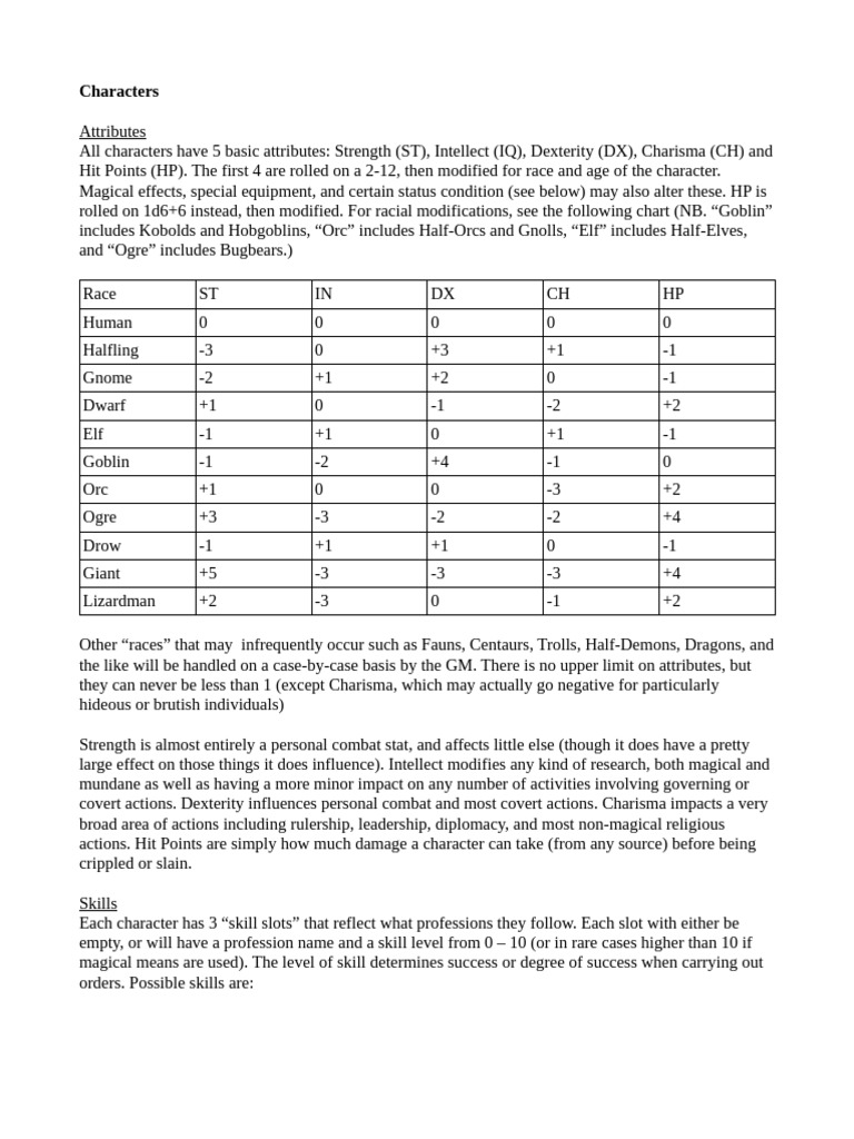 Character Attributes and Skills Guide | PDF