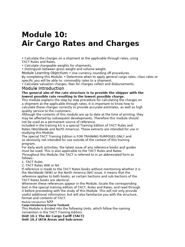 Module 10.Docx Air Cargo Rates | PDF | Pound (Mass) | Volume