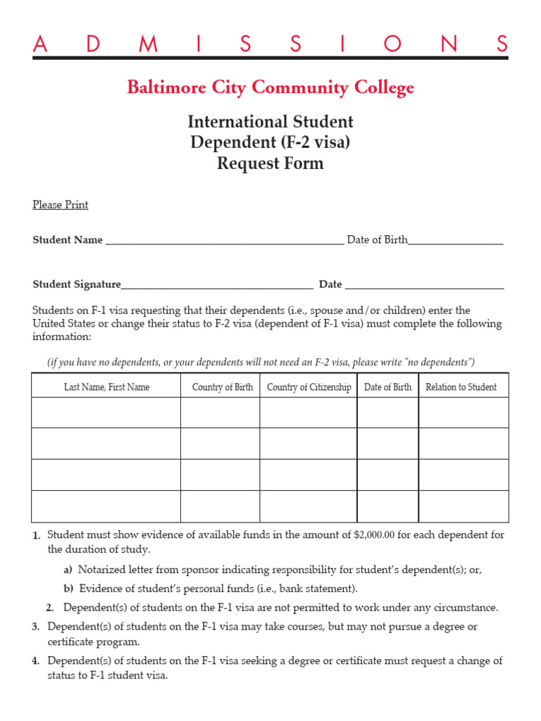 F-2 Visa Request for Dependents | PDF