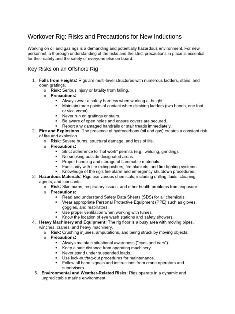 Workover Rig Safety: Risks & Precautions | PDF | Firefighting ...