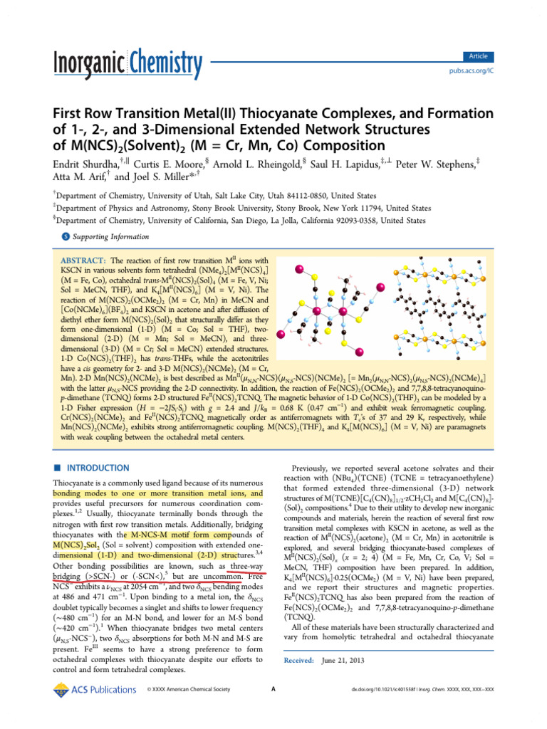 Transition Metal Thiocyanate Complexes | PDF | Chemical Bond | Crystal ...